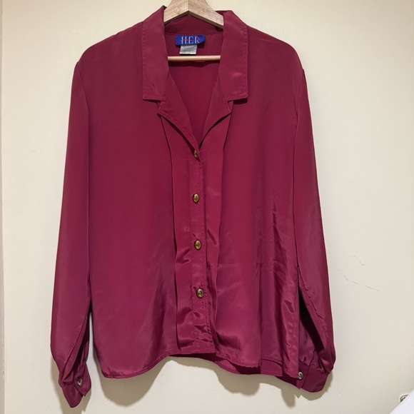 Women’s Vintage H.E.R 80’s Button Down Long Sleeve Collared Blouse Size Large - Picture 2 of 16